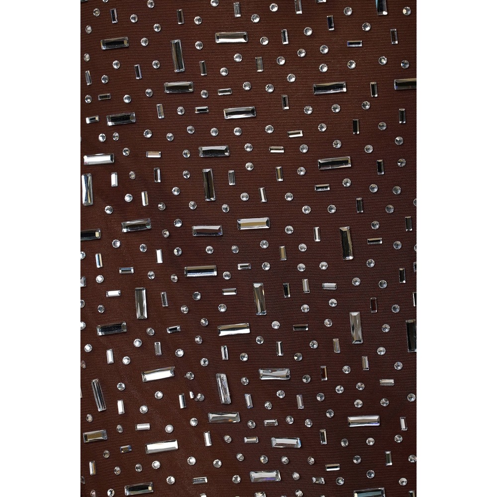 Oh Polly Brown Embellished Mesh Dress Rhinestone Square Neck Long Sleeve US 4 - Picture 3 of 8